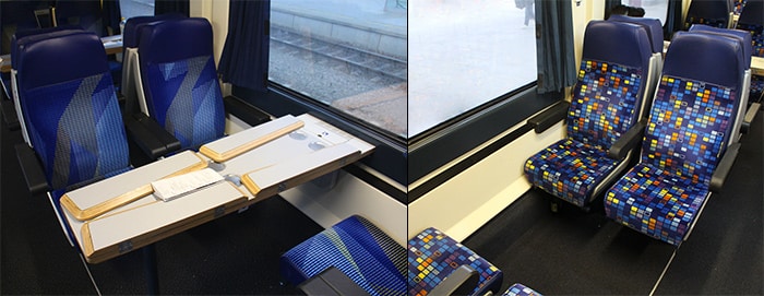 First and Second Class seating in an EuroCity train