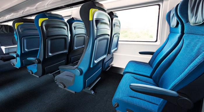 Standard seating in a Eurostar train