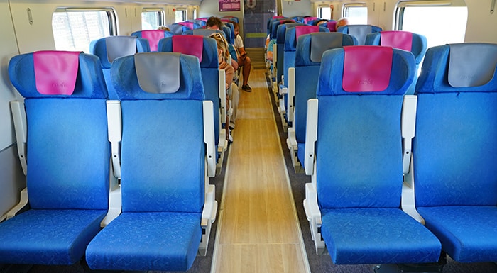 Seats in a Renfe train