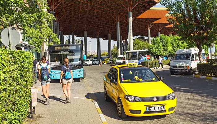 Antalya Bus Station with buses and taxis