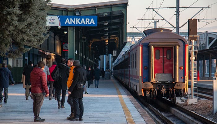 Train and people in Ankara Train Station