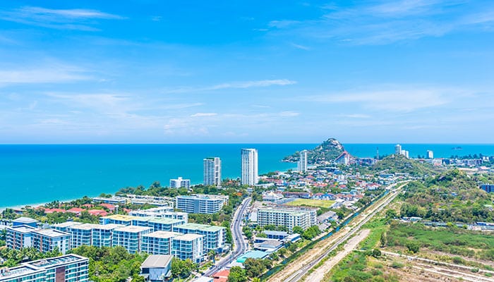 Hua Hin city with ocean in background