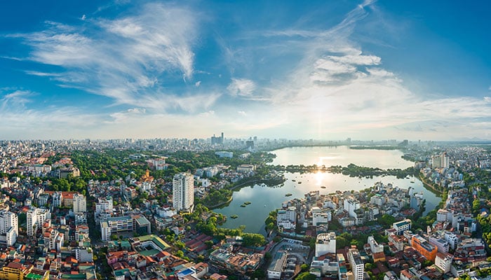 Hanoi city from above on a beautiful day