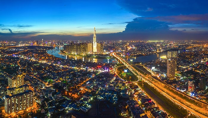 Ho Chi Minh city from above beautiful sky and city