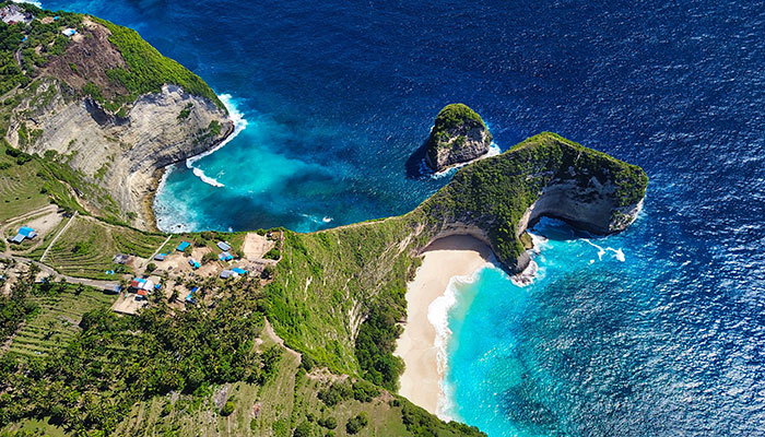 Nusa Penida from viewpoint with T-Rex Beach