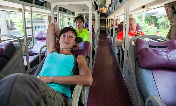 Interior of a sleeper bus in Vietnam