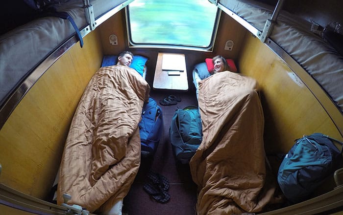 Sleeper Train Vietnam - with a man and women trying to sleep