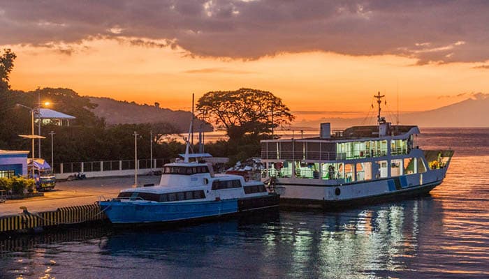 Sunset view of the Larena Ferry Terminal on Siquijor island, Philippines.