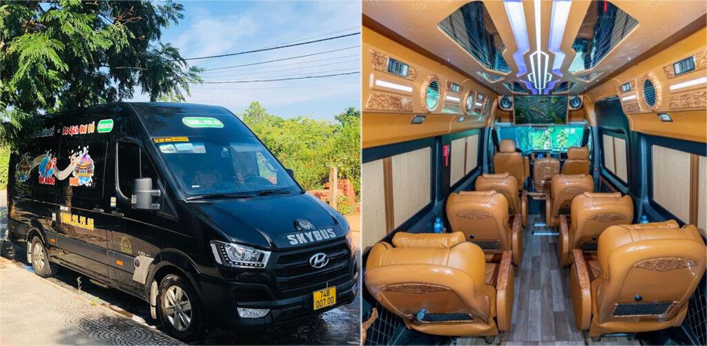 Cue Viet Nam Travel Bus interior and exterior of the minivan