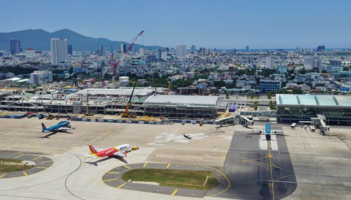 Aerial view of the Da Nang International Airport (DAD) located in Central Vietnam. It is the third largest airport in Vietnam.