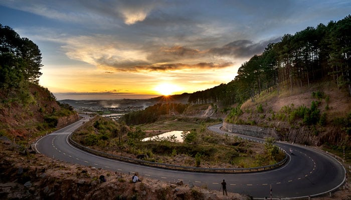 Ta Nung Pass in Da Lat City, Vietnam. The winding road in the distance is Da Lat city
