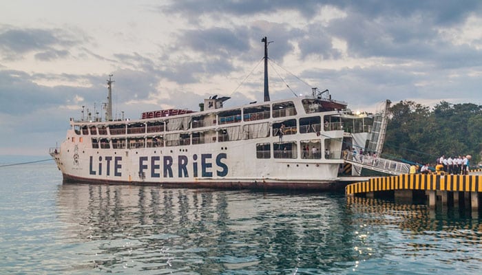 Boat of the Lite Ferries at the Larena Ferry Terminal on Siquijor island, Philippines.