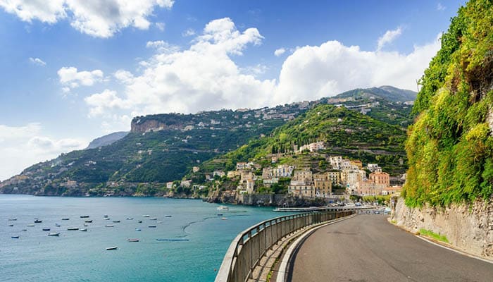 Amalfi coast road with beautiful view of Minori village Italy