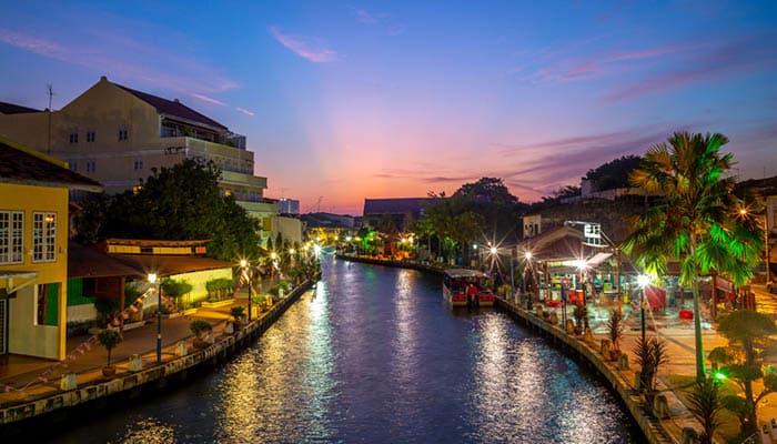Beautiful Malacca old town with river and sunset view.