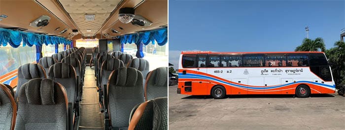 Interior and exterior of a Bus company 465 Surat Thani Phuket Transport